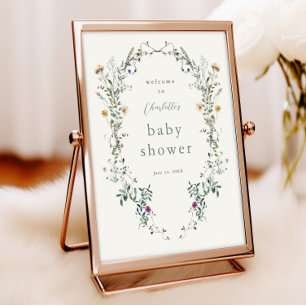 Poster Couronne de fleurs sauvages Bienvenue à la baby sh