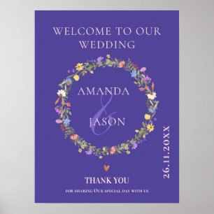 Poster Couronne de fleurs sauvages Bienvenue à notre mari
