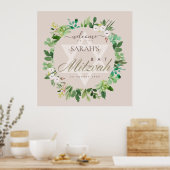 POSTER COURONNE DE FOLIAISON ROSE ROUGISSANT POUR BIENVEN (Cuisine)