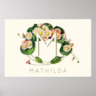 Poster Couronne de marguerites Art Nouveau monogramme à p