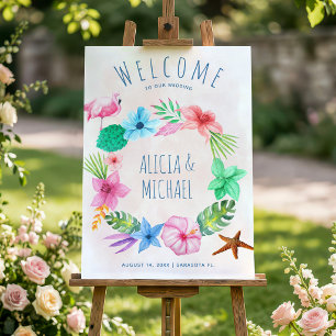 Poster Couronne de mariage tropicale de bienvenue sur la 
