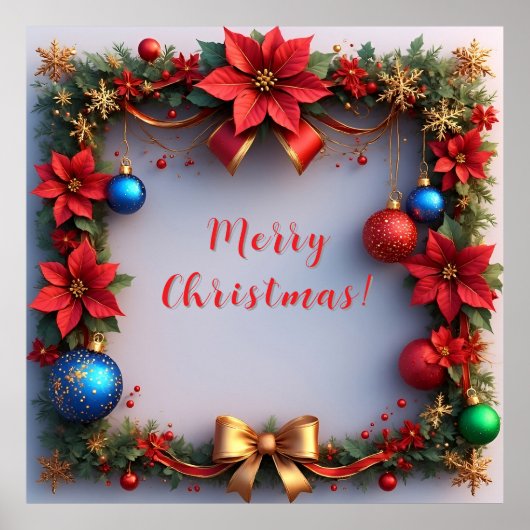 Poster Couronne de Noël avec Poinsettias (Devant)