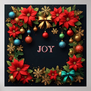 Poster Couronne de Noël avec Poinsettias