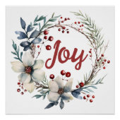 Poster Couronne de Noël, fleurs blanches et baies joie (Devant)