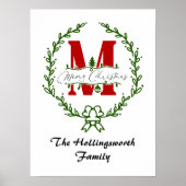 Poster Couronne de Noël Monogramme Personnalisable (Devant)