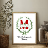 Poster Couronne de Noël Monogramme Personnalisable