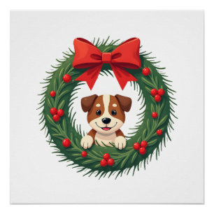 Poster Couronne de Noël nez de chien mignon Noël maman ch