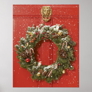 Poster Couronne de Noël suspendue à une porte
