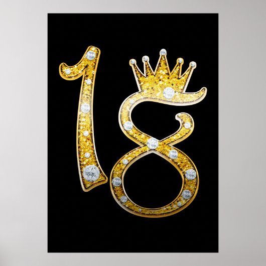 Poster Couronne de paillettes dorées Diamant Bling 18e 18 (Devant)