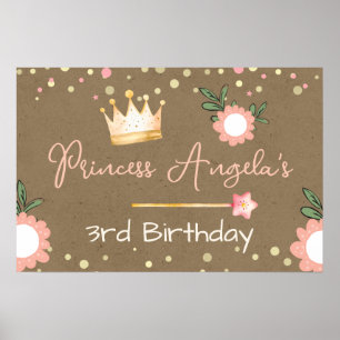 Poster Couronne de princesse rose petite fille anniversai