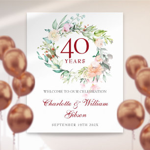 Poster Couronne de roses d'été panneau de bienvenue 40e a