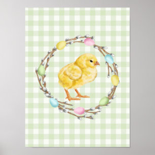 Poster Couronne de saule colorée et poussin de Pâques ver