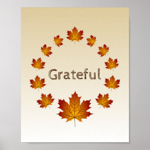 Poster Couronne de Thanksgiving Grateful Simple Feuilles
