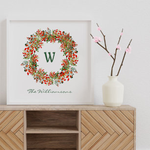 Poster Couronne de verdure à l'aquarelle élégante Monogra