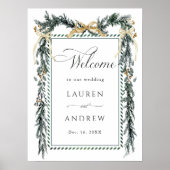 Poster Couronne de verts d'hiver Mariage Bienvenue Vert & (Devant)