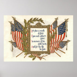 Poster Couronne du drapeau américain Jour du Souvenir