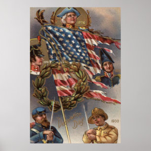 Poster Couronne du drapeau américain Jour du Souvenir Mil