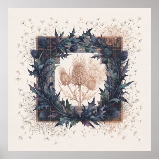 Poster Couronne écossaise de chardon en patchwork tartan (Devant)