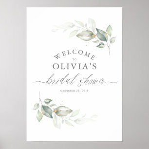 Poster Couronne élégante de verdure et d'or pour Baby Sho