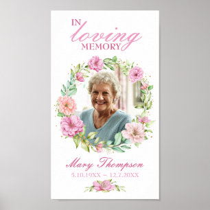 Poster Couronne Fleurie Rose En Mémoire Photo Funérailles