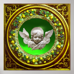 POSTER COURONNE FLEURIE VERTE D'ANGE DE LA RENAISSANCE FL