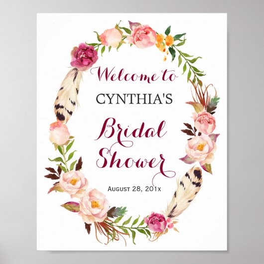 Poster Couronne florale boho romantique, panneau de douch (Devant)