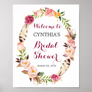 Poster Couronne florale boho romantique Panneau de Shower
