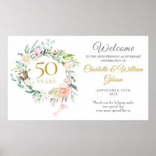 Poster Couronne florale de roses pour le signe de bienven