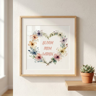 Poster Couronne florale en forme de cœur à l'aquarelle pa