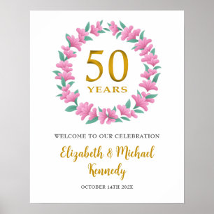 Poster Couronne florale rose pour les 50 ans d'anniversai