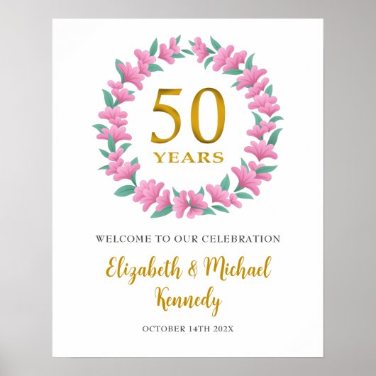 Poster Couronne florale rose pour les 50 ans d'anniversai (Devant)