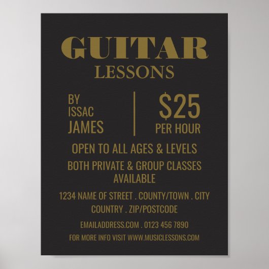 Poster Cours de guitare élégant Publicité (Devant)
