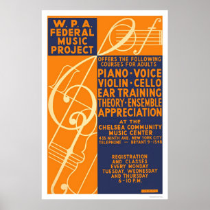 Poster Cours de violon de piano 1939 WPA