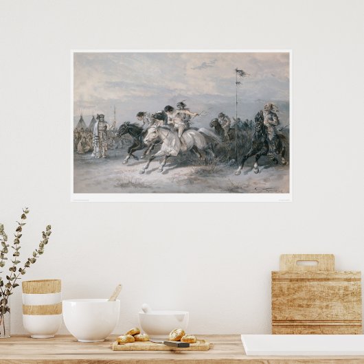 Poster Course à cheval dans un camp indien sioux (0603A) (Cuisine)