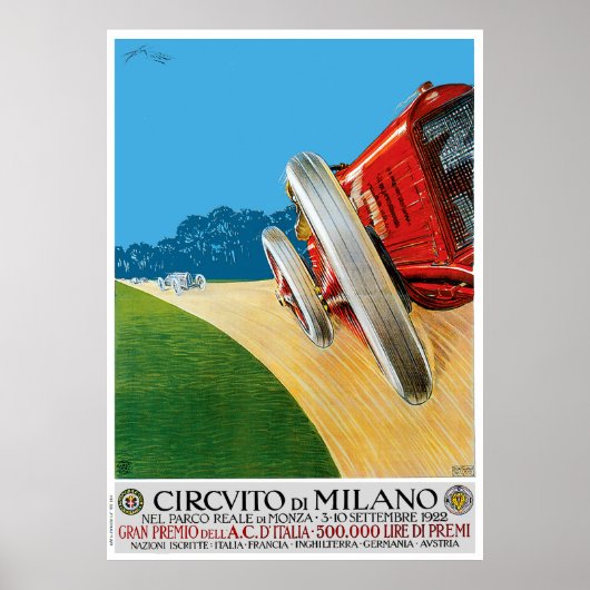 Poster Course automobile classique de Milan 1922 (Devant)