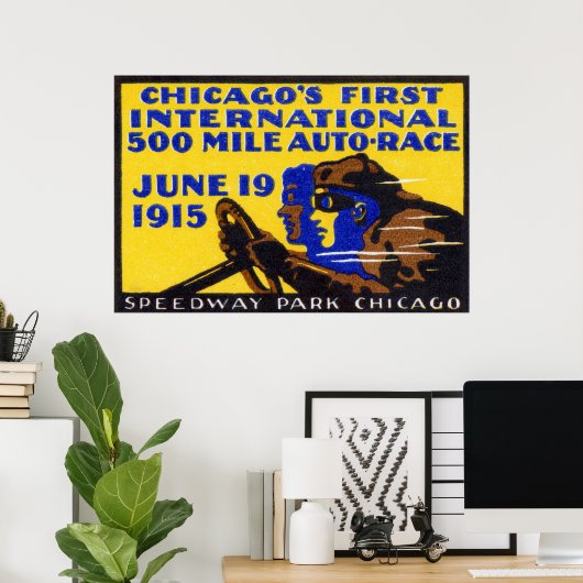 Poster Course automobile de Chicago 1915 (Bureau à domicile)