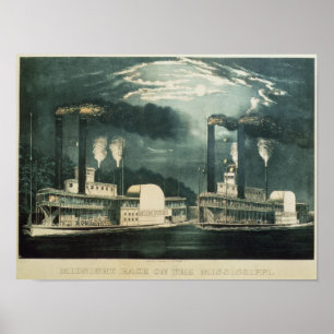 Poster Course de minuit sur le Mississippi, 1875