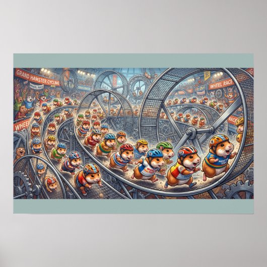 Poster Course de roue de hamsters mignons Graphique sport (Devant)