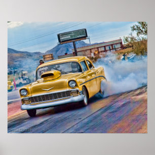 Poster Course de traînée aérienne à chevy en 1955