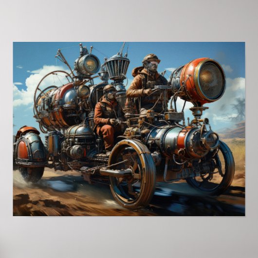 Poster Course des voitures de fond Steampunk (Devant)