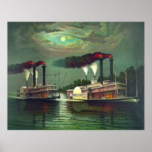 Poster Course en bateau à vapeur 1883