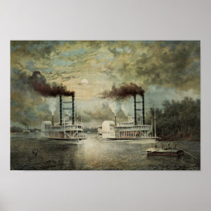 Poster Course En Bateau À Vapeur Sur Le Mississippi