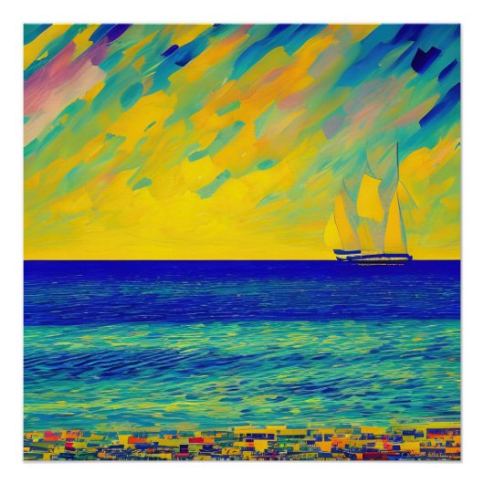 Poster Course sur le ciel jaune Paysage marin (Devant)