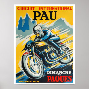 Poster Course vintage moto Pau 1949