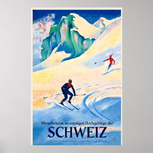 Poster Courses de ski, plaisir d'hiver dans les hautes mo