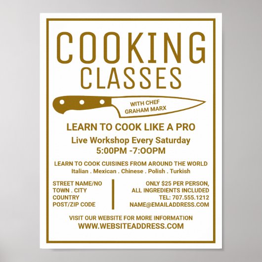 Poster Couteau d'or, Gourmet, Classes de Cuisine Publicit (Devant)
