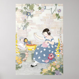 Poster Couture dans un jardin de digitale et de pavots