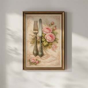 Poster Couverts Floraux Vintage