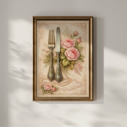 Poster Couverts Floraux Vintage
