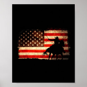 Poster Cow-boy de Rodéo Occidental Drapeau Usa du 4